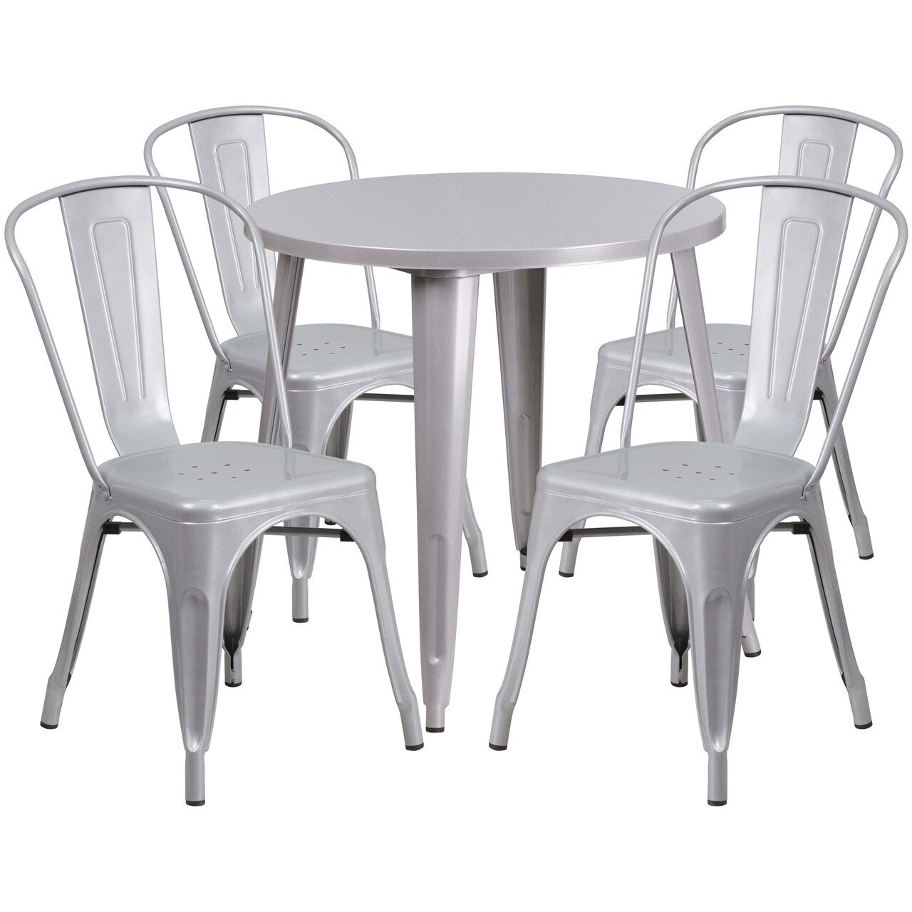 Emma and Oliver Commercial Grade 30" Round Metal Indoor-Outdoor Table Set with 4 Cafe Chairs